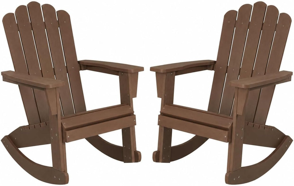 Psilvam HDPE Adirondack Patio Rocking Chair Set of 2, Brown