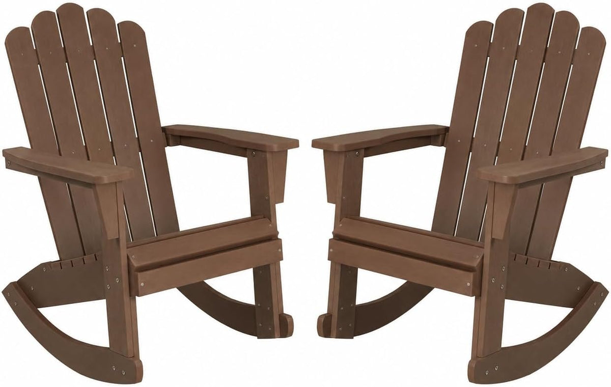 Psilvam HDPE Adirondack Patio Rocking Chair Set of 2, Brown