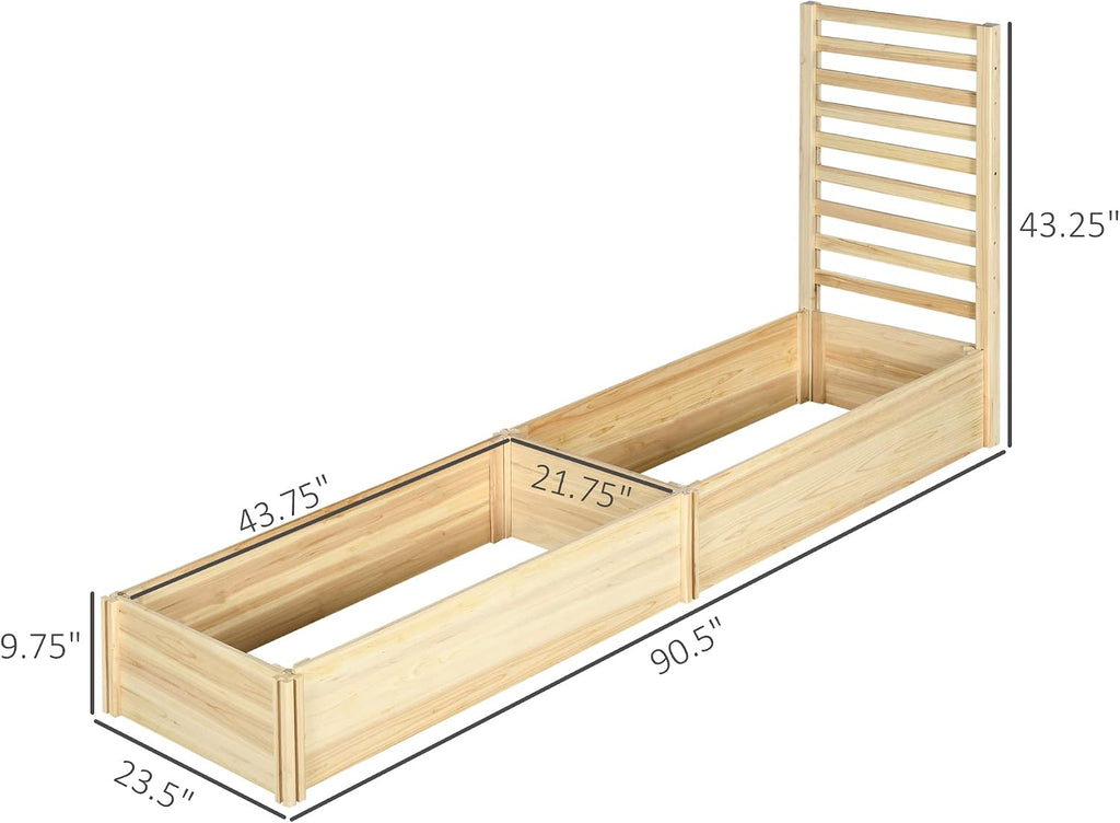 Outsunny Raised Garden Bed Trellis, 2 Compartments, 43 Inch, Natural Tone
