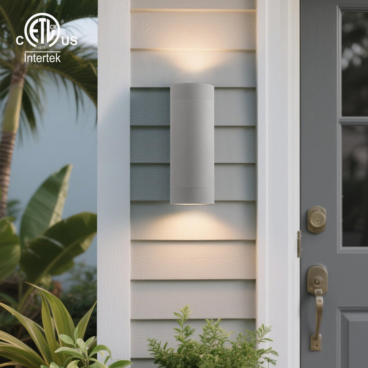 mirrea 12" Modern Outdoor Porch Light in 2 Lights, 2 Pack, Metallic Gray