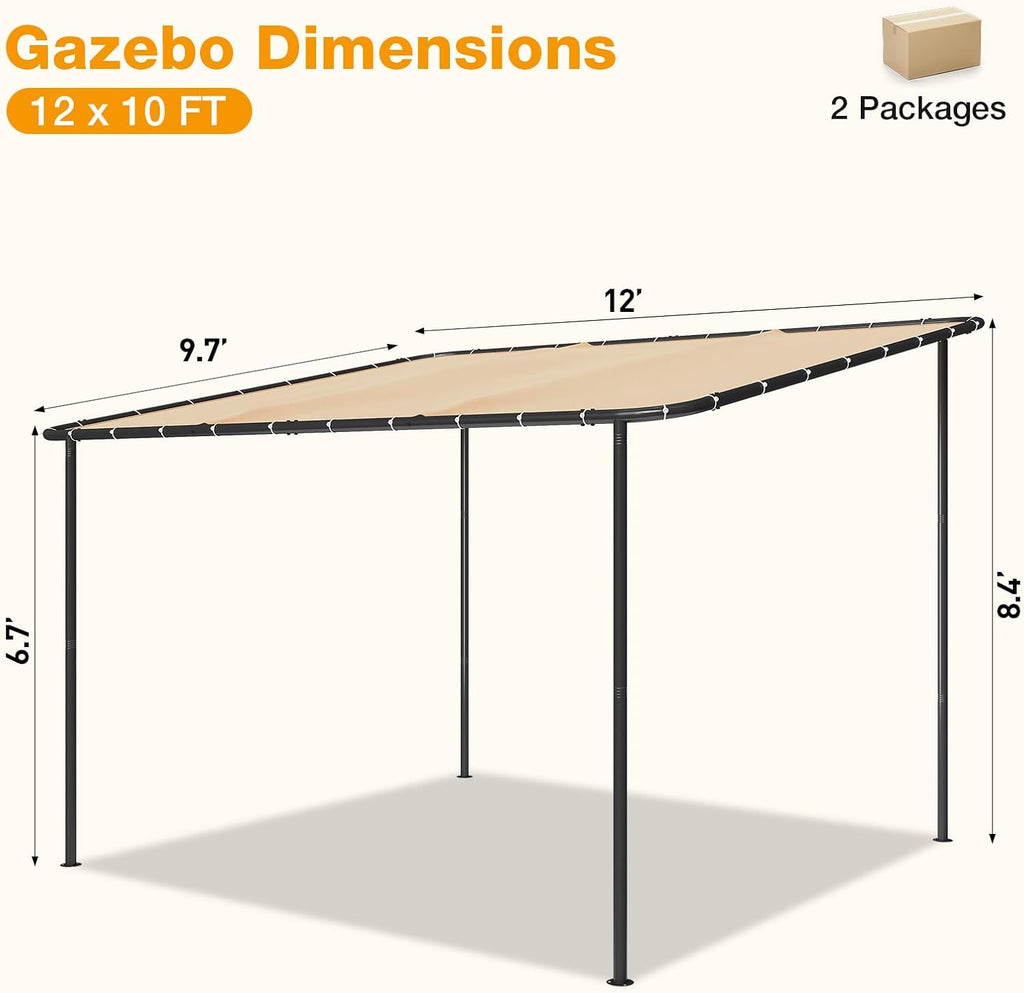 10x12 Lean to Pergola Outdoor Gazebo with Water Resistant & UV-Resistant, Sloped Roof Awning Wall-Mounted Canopy for Patio Backyard, Deck, or Garden Khaki