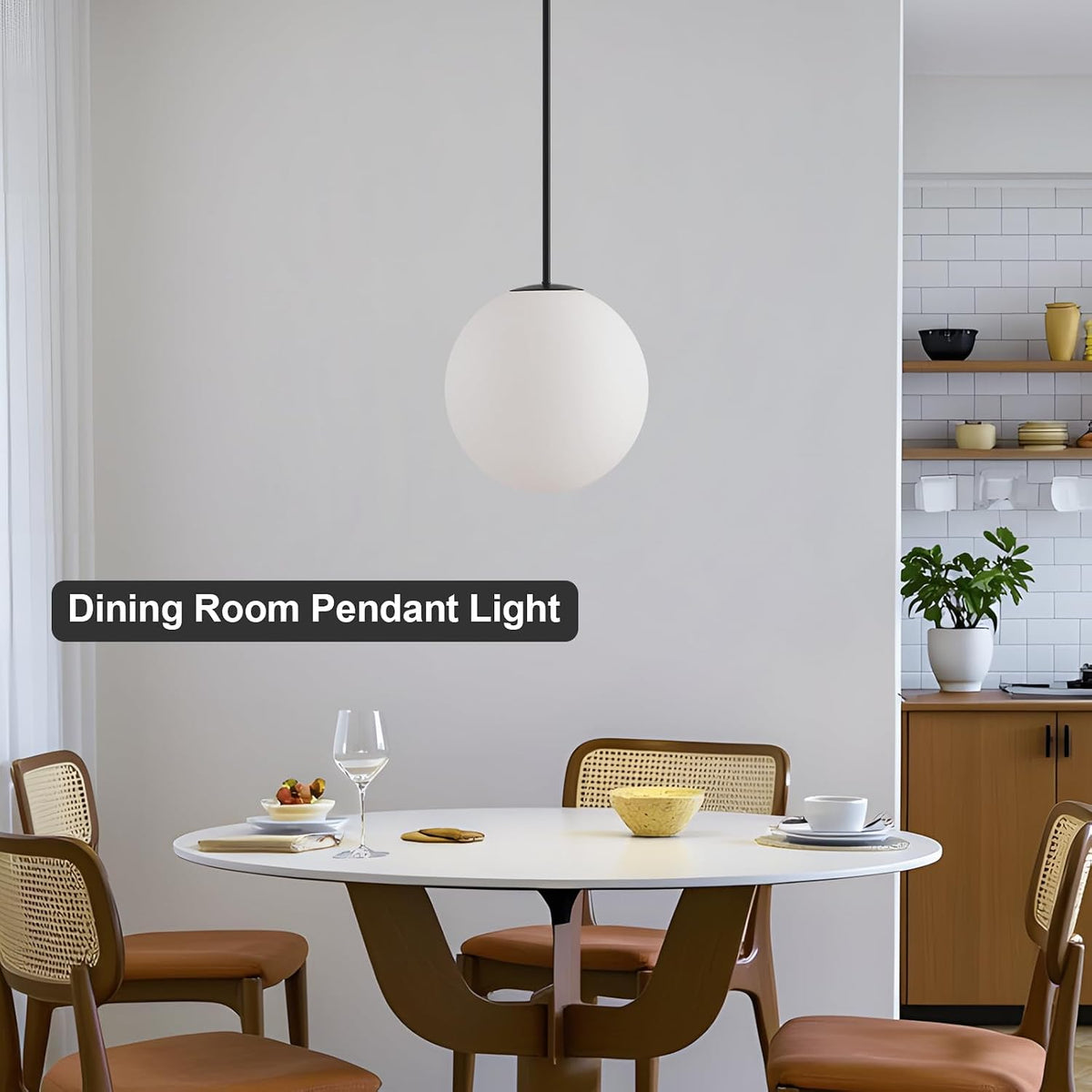 11.8in Milk Glass Pendant Light, Large Mid Century Modern Pendant Lights Kitchen Island, Black Fininsh Hanging Light Fixture for Dining Room Over Table Sink Hallway, Black & Milk 1 Pack