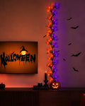 9 FT Halloween Twig Garland Decoration with 45 Purple and Orange LED Lights