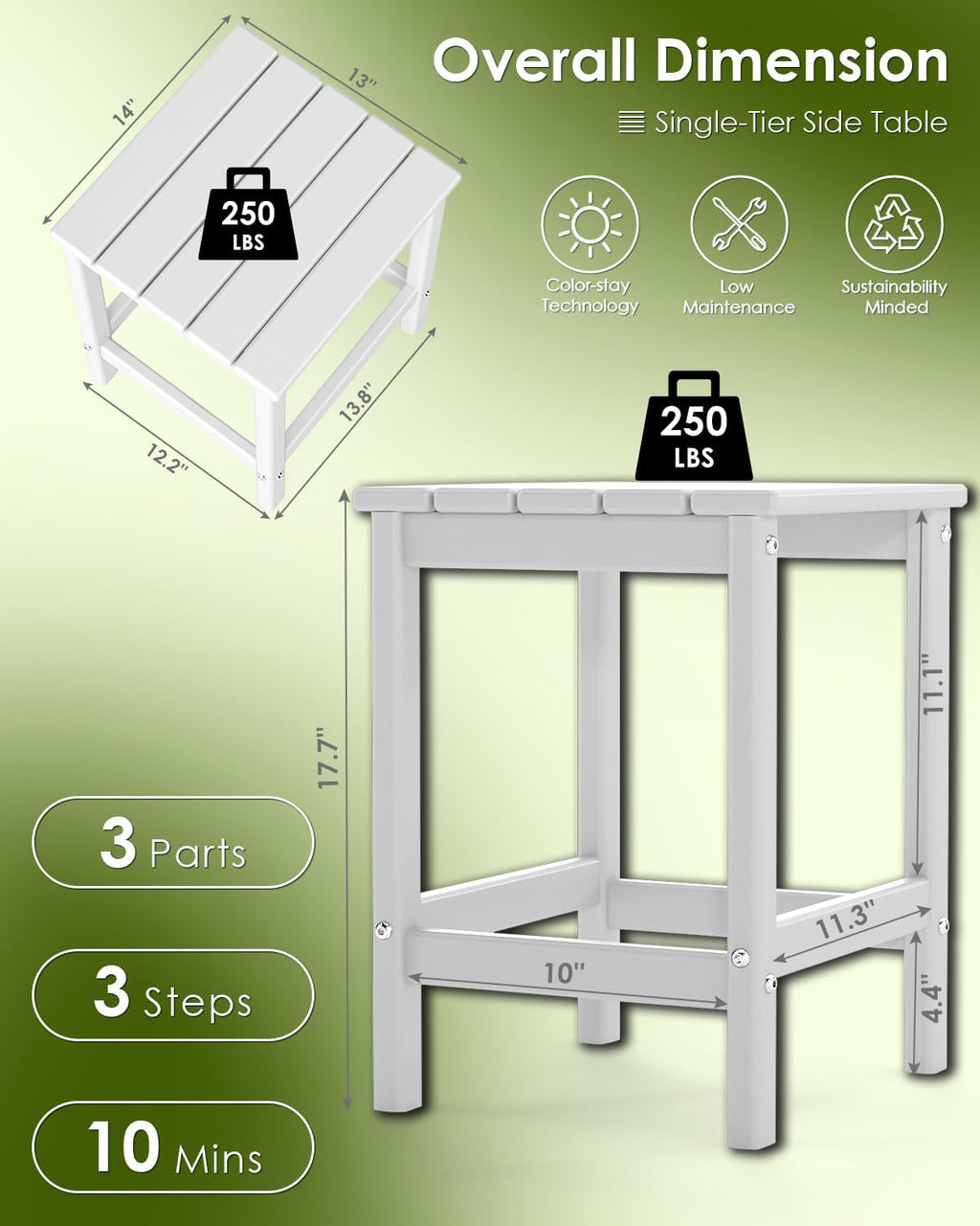 GREENVINES Outdoor Side Table Set of 2, HDPE Adirondack Tables, White