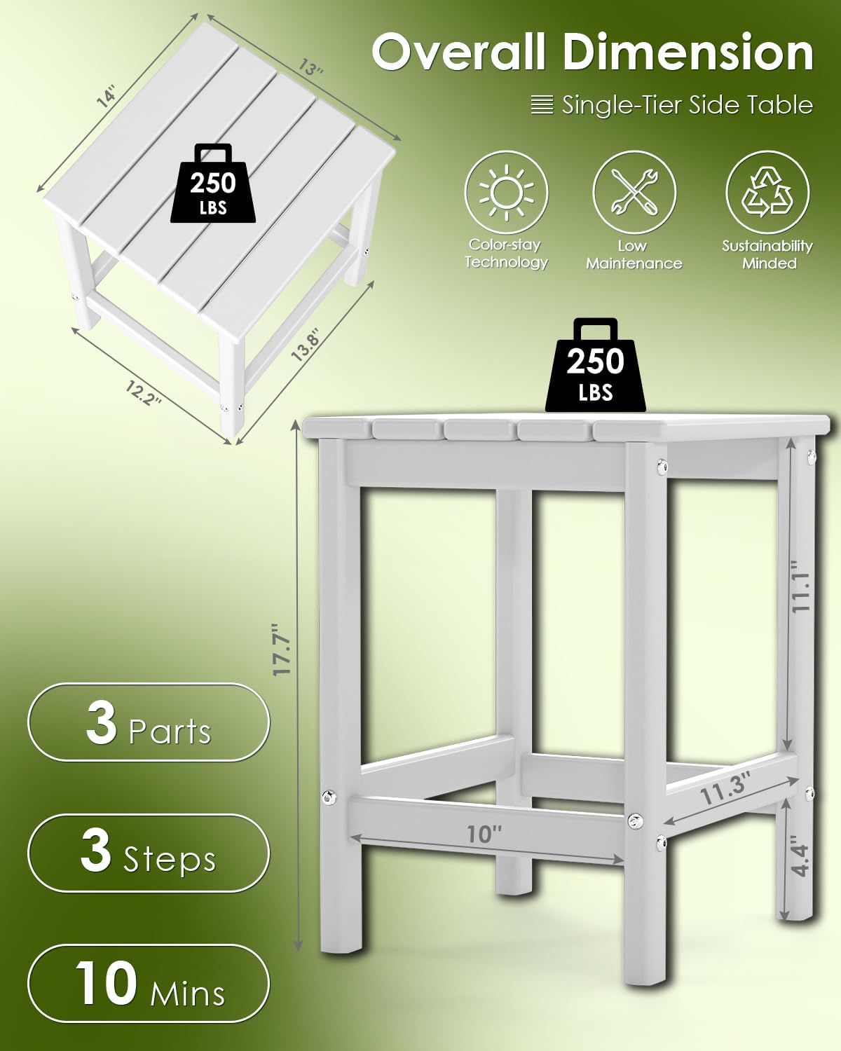 GREENVINES Outdoor Side Table Set of 2, HDPE Adirondack Tables, White