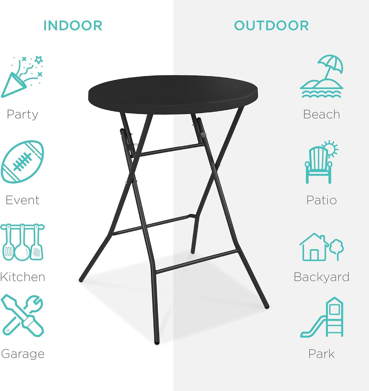 Best Choice Products 32in Bar Height Folding Table, Round Indoor Outdoor Accessory for Patio, Backyard, Dining Room, Events w/Thick Table Top, Metal Frame, Locking Legs, 330lb Weight Capacity - Black