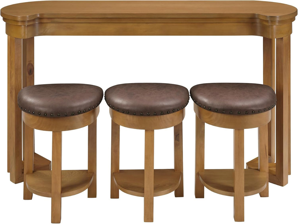 Merax 4 Piece Bar Table Set with 3 PU Upholstered Bar Stools, Solid Wood Counter Height Kitchen Table Set, Breakfast Table with 3 Padded Stools for Living Room, Dining Room, Natural