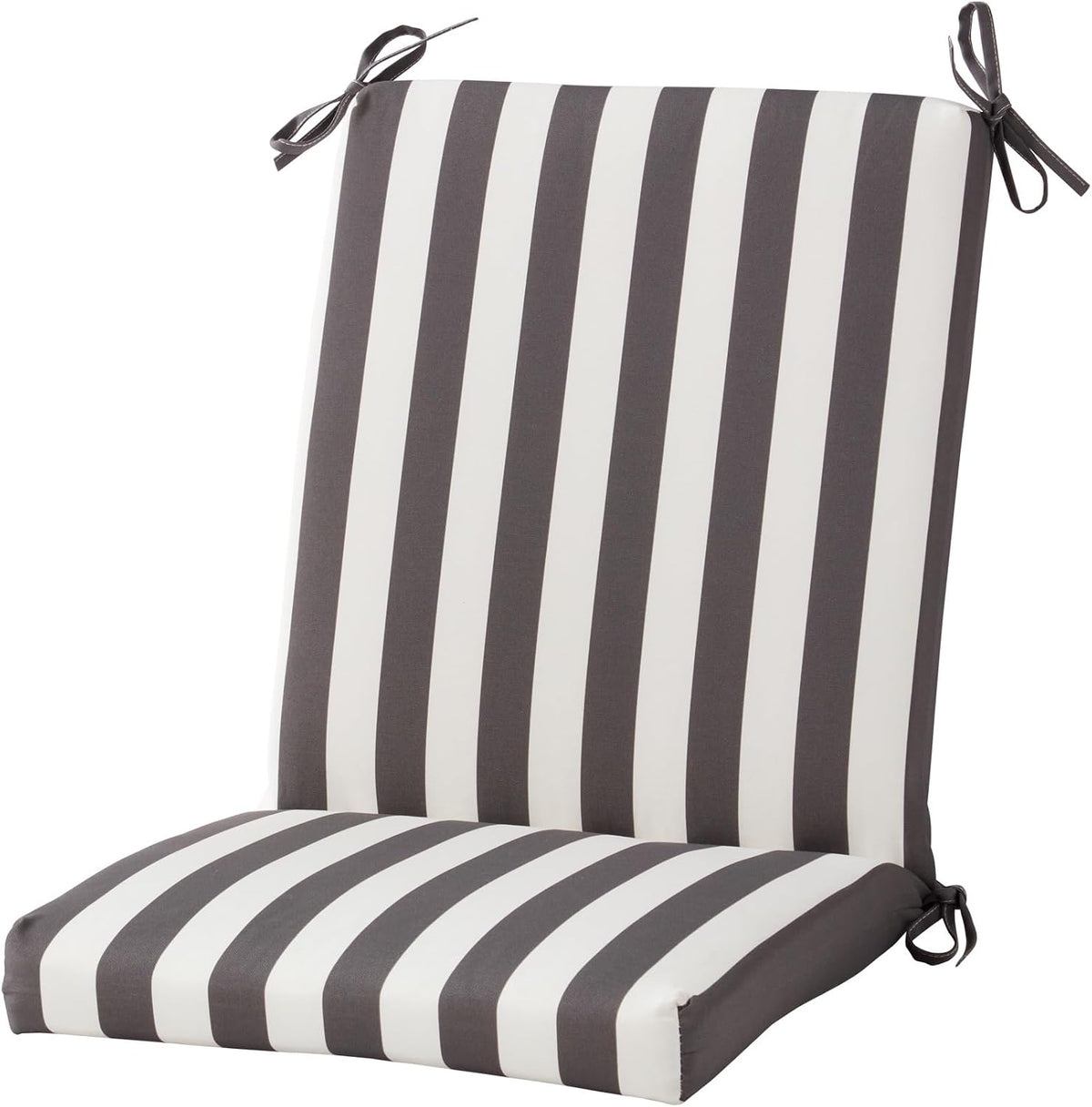 High Back Outdoor Chair Cushion – Hinged Patio Chair Pad with Removable Cover, Reversible Cushion with Ties, Durable Polyester Fabric, Eco-Friendly Recycled Polyfiber Fill, Canopy Stripe Gray