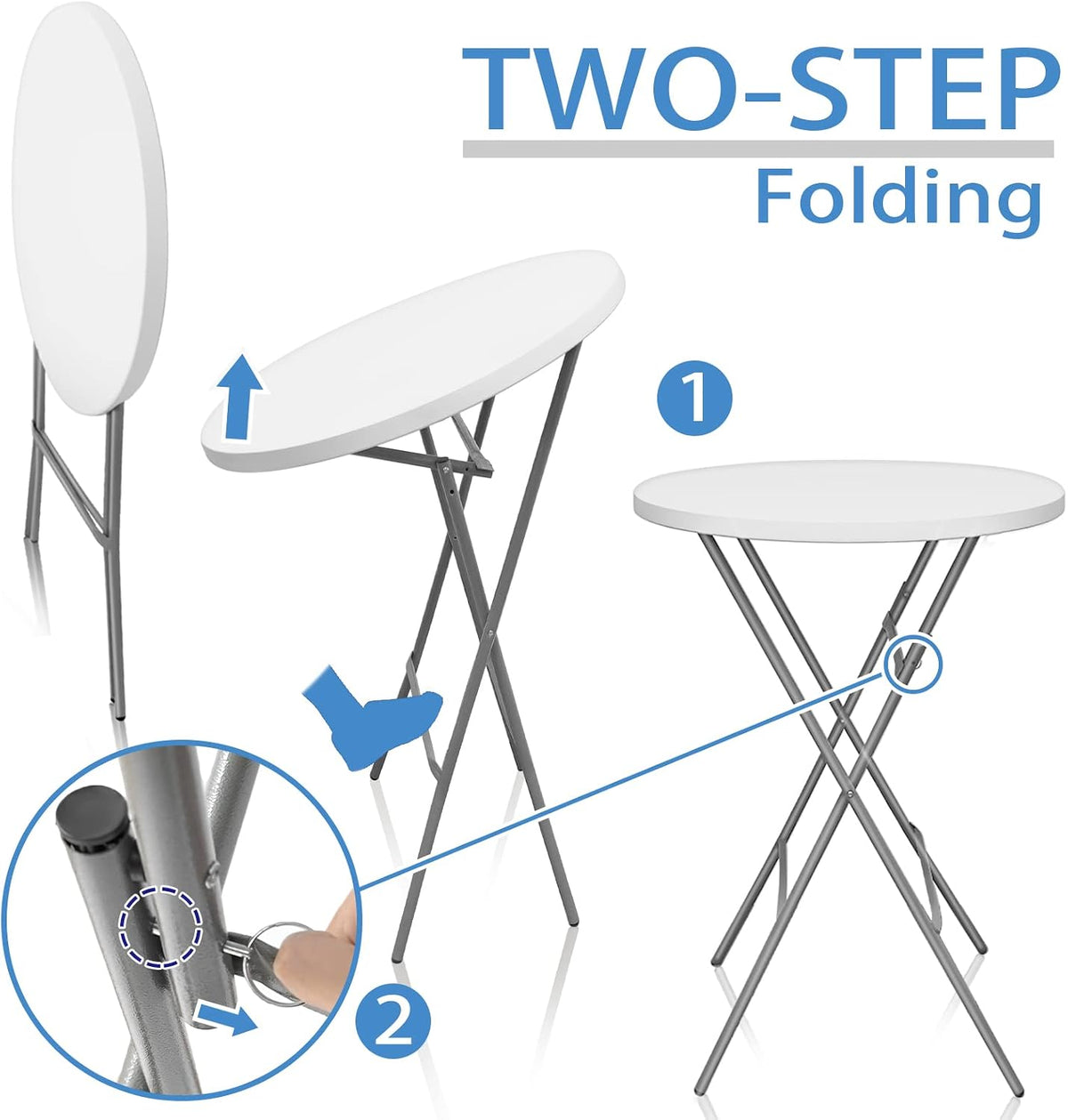 32 in folding cocktail tables, round, white, side view