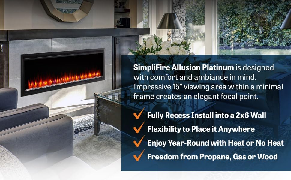 SimpliFire 60-Inch Allusion Platinum Linear Electric Fireplace (SF-ALLP60-BK)