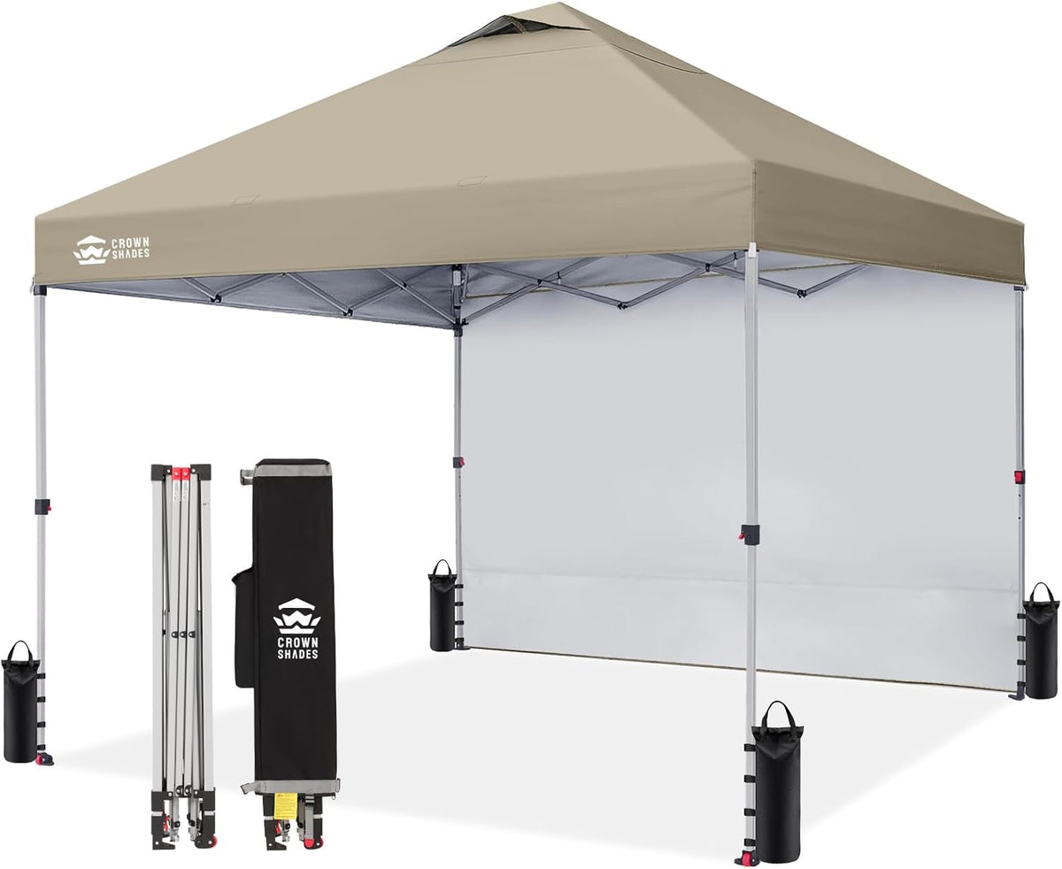 CROWN SHADES 10x10 Pop Up Canopy with 1 Side Wall, Beach Canopy Tent, Beige