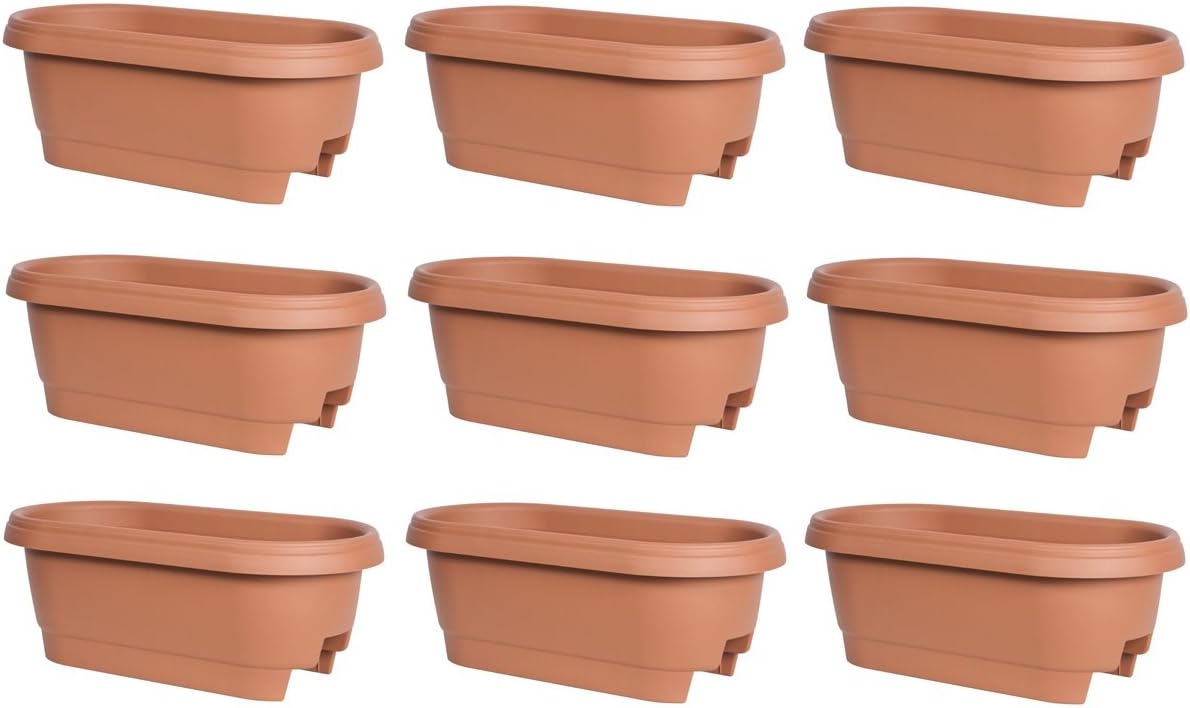 Fiskars 477241-1001 24" Terra Cotta Deck / Patio Rail Planters - Quantity 9