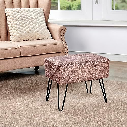 Home Soft Things Jacquard Chenille Ottoman, 19" x 13" x 17" H, Babati-Light Brown, Fuzzy Entry Way Ottoman Bench for Living Room Bedroom End of Bed Decorative Makeup Stool Foot Rest Chair Home Décor