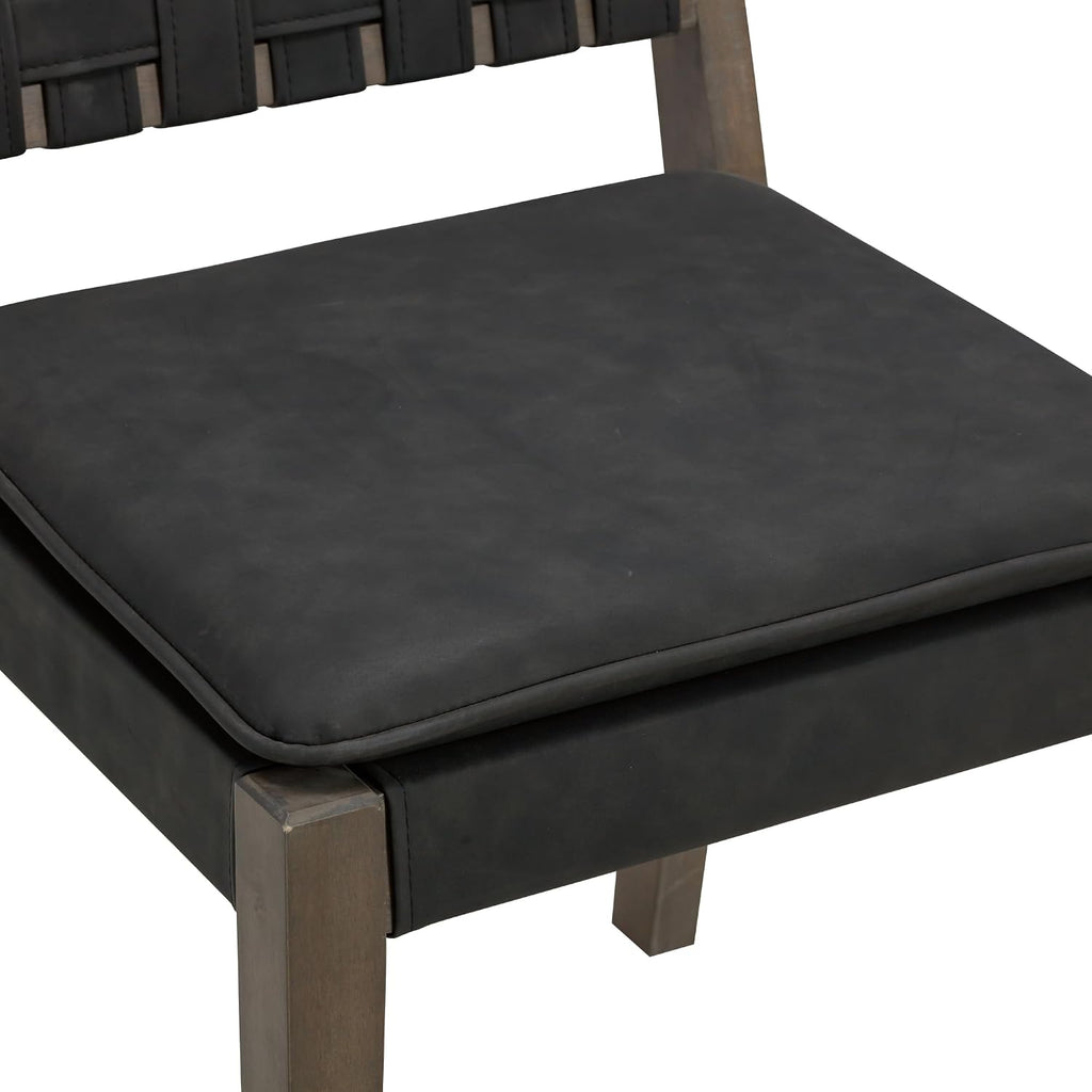 Nathan James Cohen 19 in. Wood Dining Chair, Mid-Century Modern Upholstered Side Chair with Hand Woven Faux Suede Backrest, Black