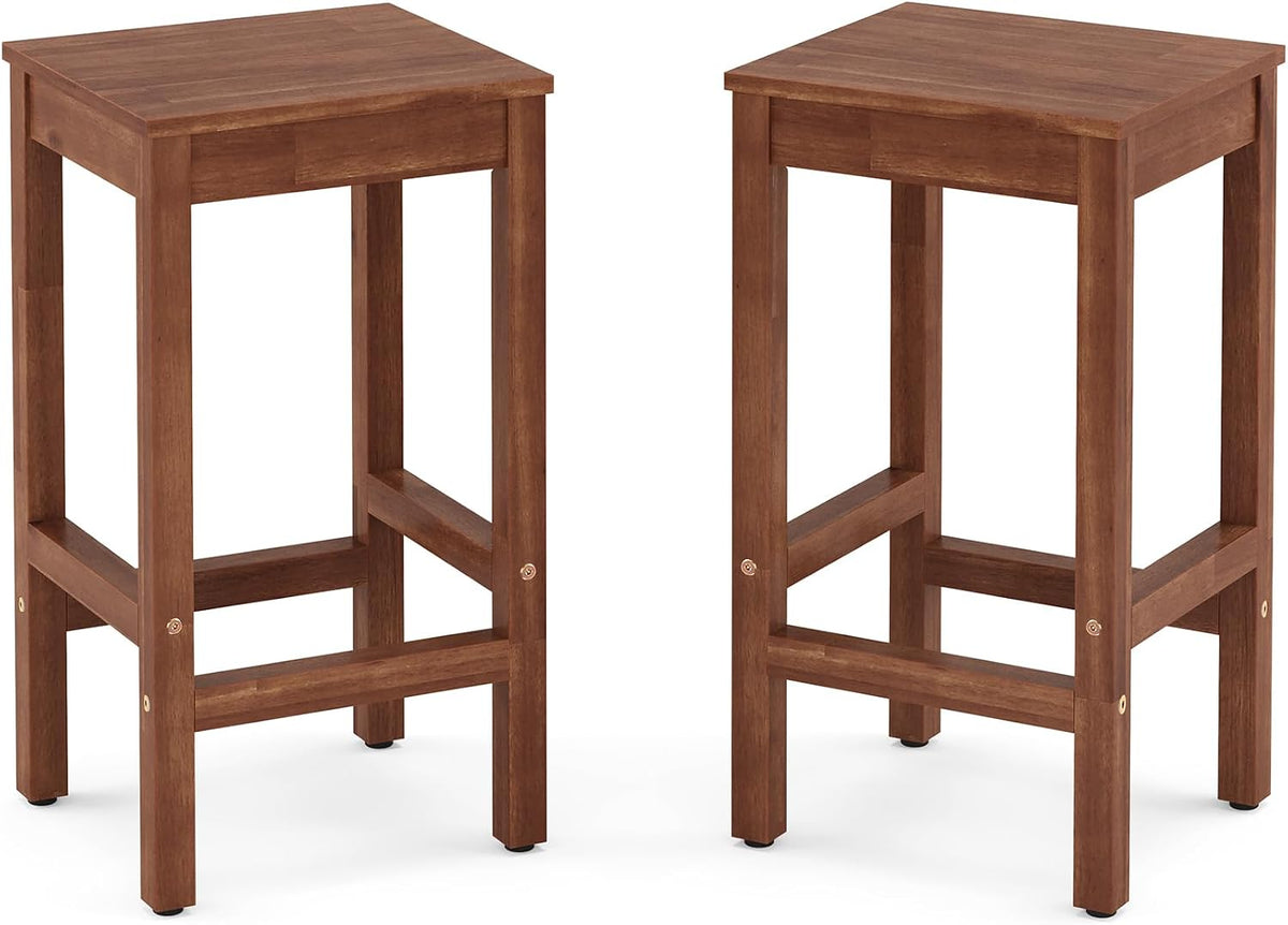 Cozyman 26 Inch Bar Stools Set of 2, Counter Height Bar Stool with Footrest, Acacia Wood Bar Chairs for Kitchen Island, Dining Room, Cafe, Bar Counter, Teak Brown