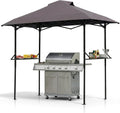 VINGLI 8x5 Pop Up Grill Gazebo BBQ Gazebo with 2 Side Shelves, Outdoor Grill Canopy BBQ Canopy Adjustable Height, Grilling Pergola for Patio Garden (Gray)