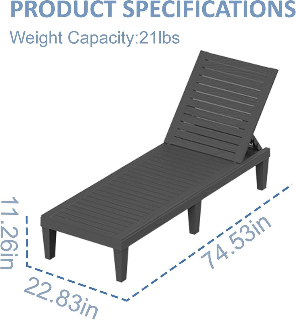 Outdoor Chaise Lounge Chair 5-Position Adjustable Backrest, Black