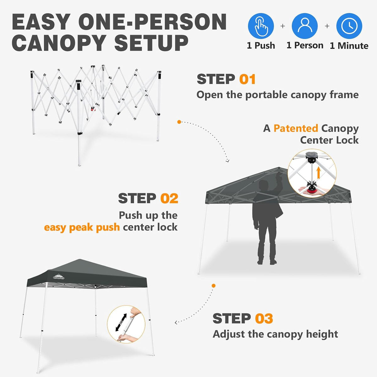 EAGLE PEAK 10x10 Slant Leg Pop Up Canopy Tent, Gray