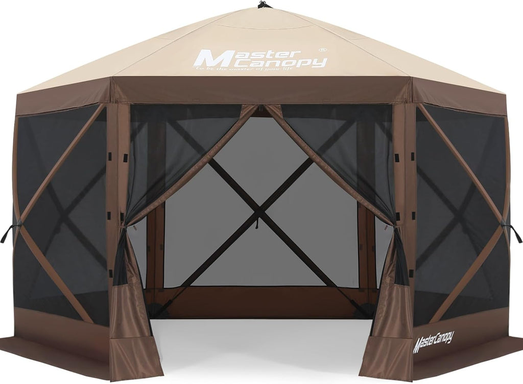 MASTERCANOPY 12x12Pop Up Gazebo Screen Room with Netting Beige&Coffee