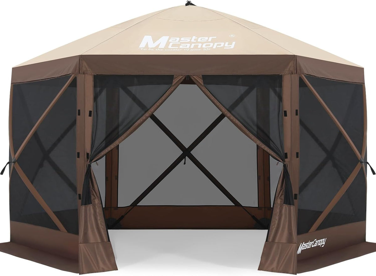 MASTERCANOPY 12x12Pop Up Gazebo Screen Room with Netting Beige&Coffee