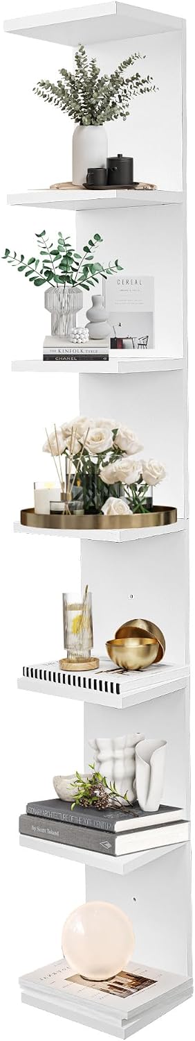 7 Tier Wall Shelf Unit,Vertical Column Floating Storage Home Decor Organizer,Lack Wall Shelf for Bedroom,Living Room,Office Decor-White -1 Pack