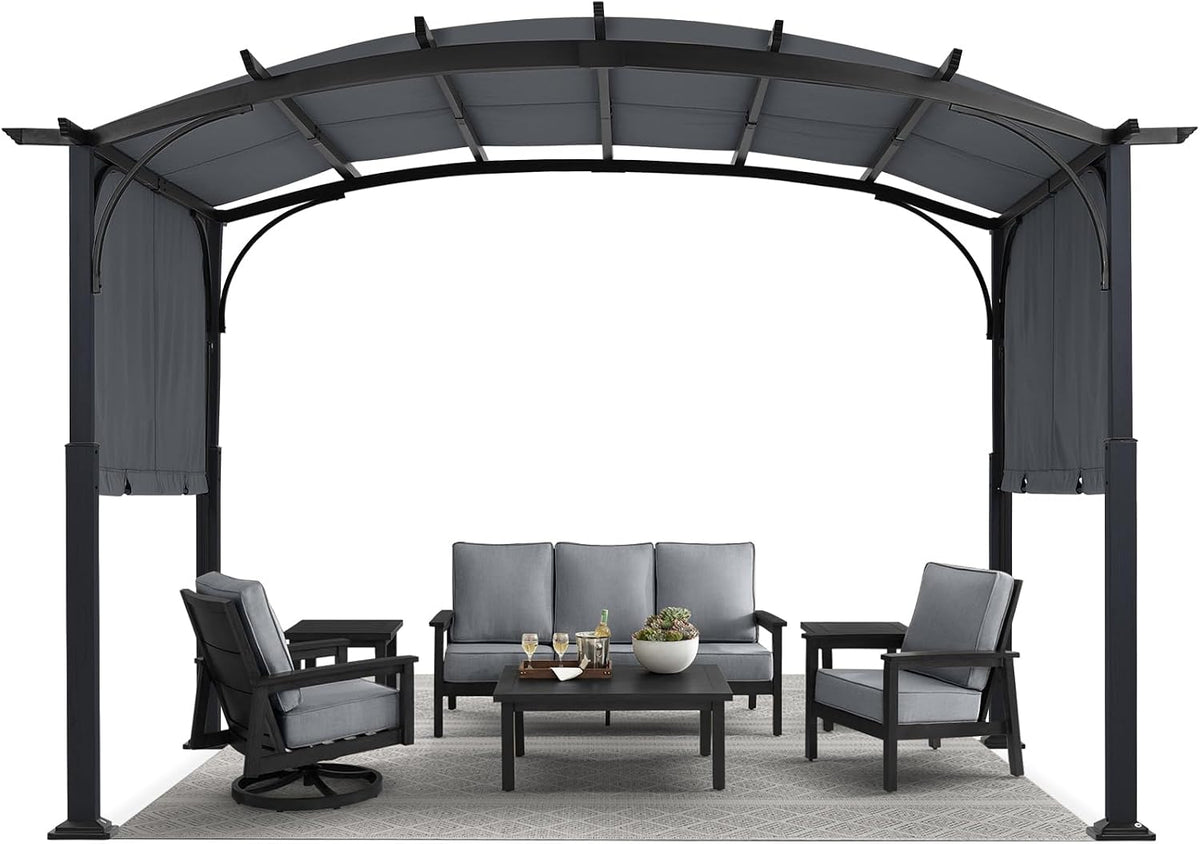 MASTERCANOPY 10x12 ft Heavy Duty Pergola with Sun Shade Canopy, Dark Grey