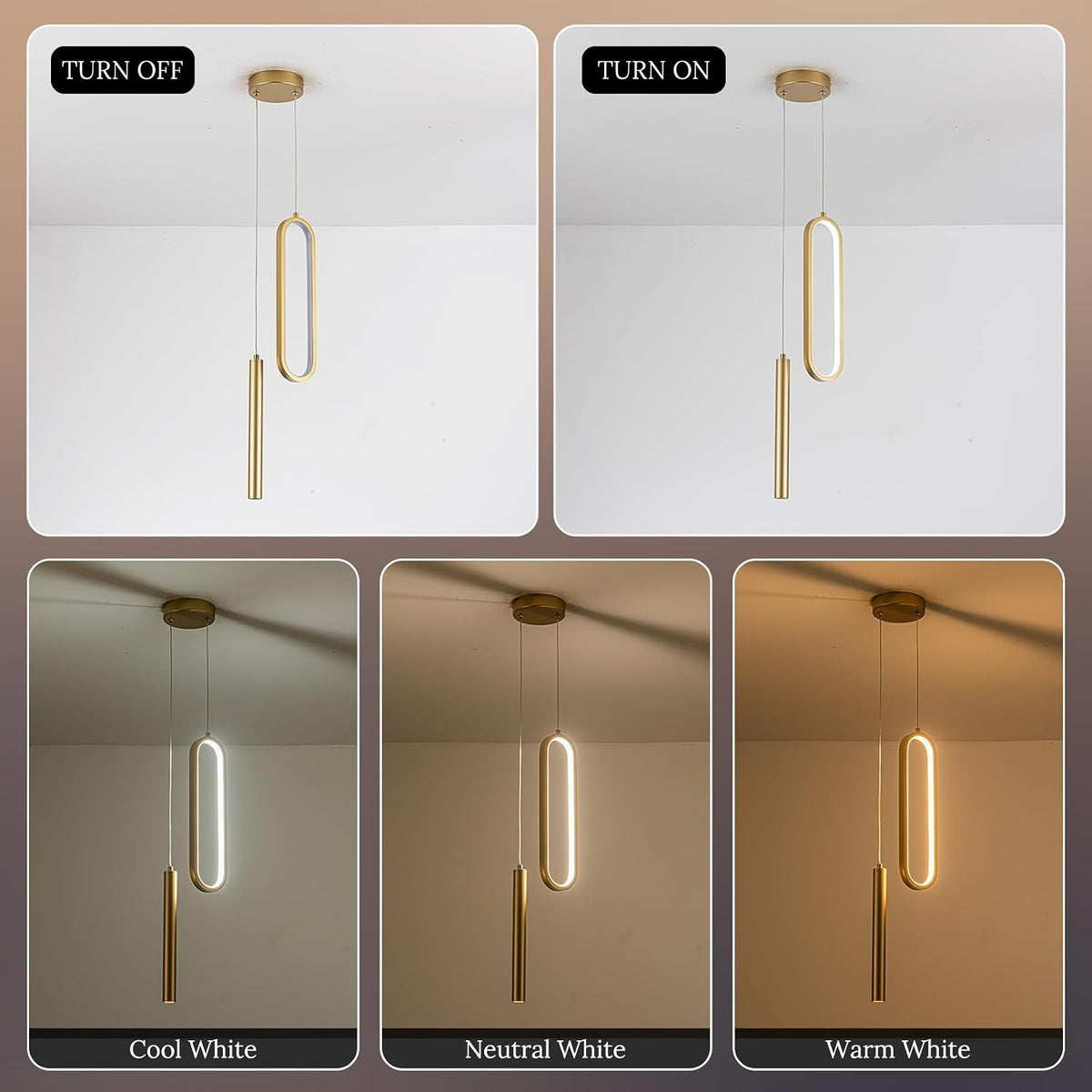 Gold Modern Mini LED Pendant Light with Remote Control, 24W 3-Color Temp Stepless Dimmable Ceiling Hanging Light for Bedroom Kitchen Island Dining Room Foyer Entryway