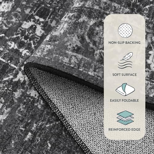 Lahome Margot Area Rugs 9x12 Living Room Soft Large Rugs for Bedroom, Boho Black Dining Room Rug, Distressed Non Slip Low Pile Carpet for Indoor Home Office(9'x12', Black/Grey)