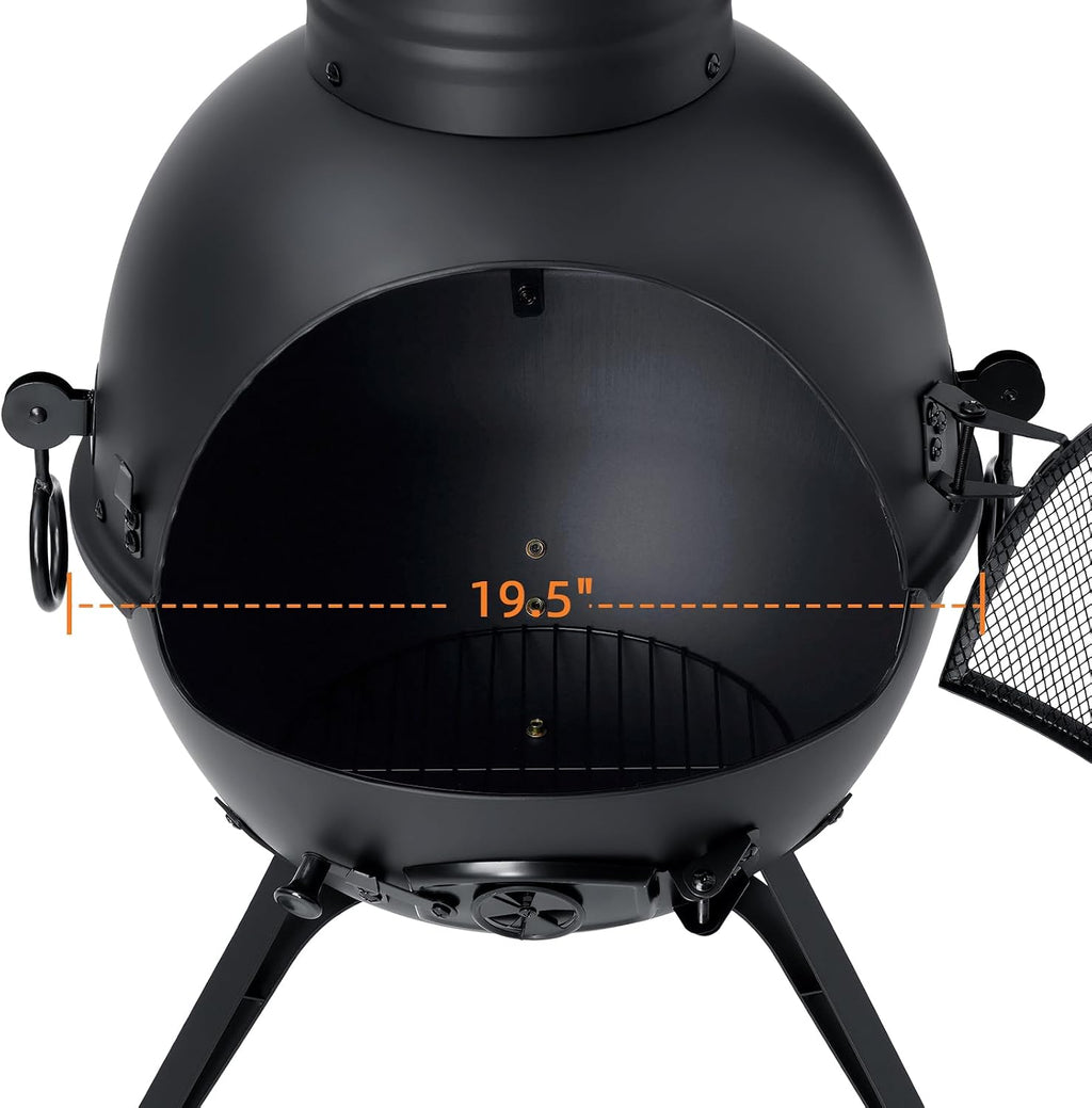 Chiminea Outdoor Fireplace Prairie Fire Patio Backyard Wooden Fire Pit with Chiminea Cover Rust-Free Iron Black