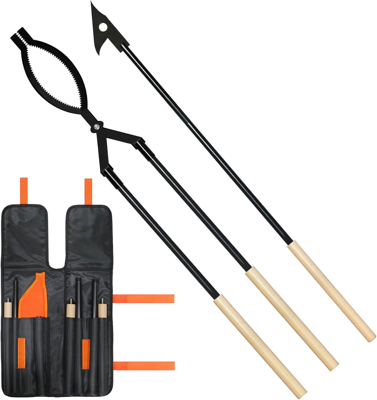 42" Fire Log Grabber & Fire Poker Set with Storage Bag, Portable Detachable