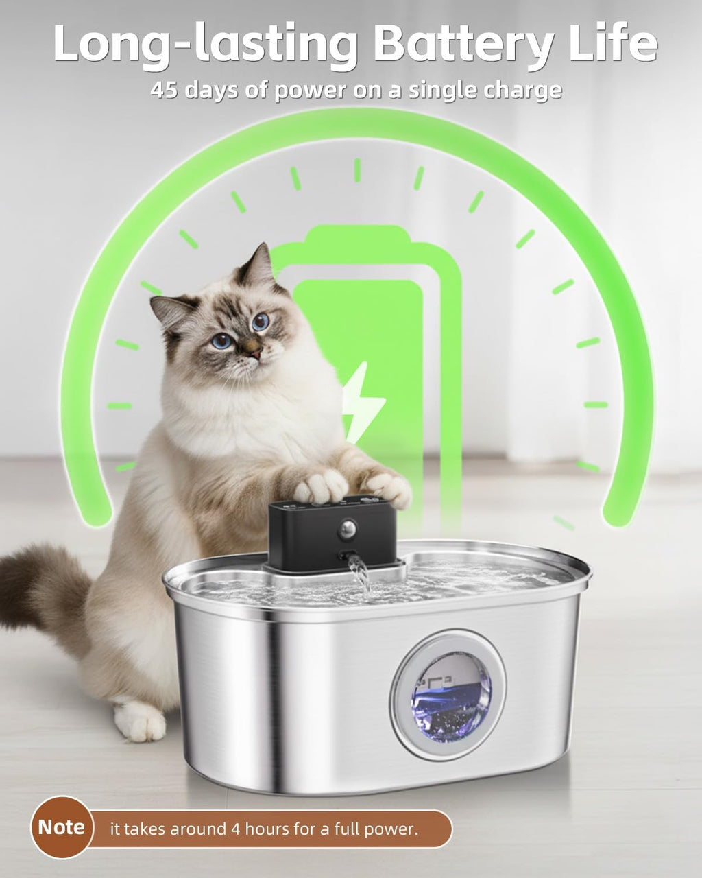 Cordless 3.2L/108oz Stainless Steel Cat Water Fountain Pet Fountain