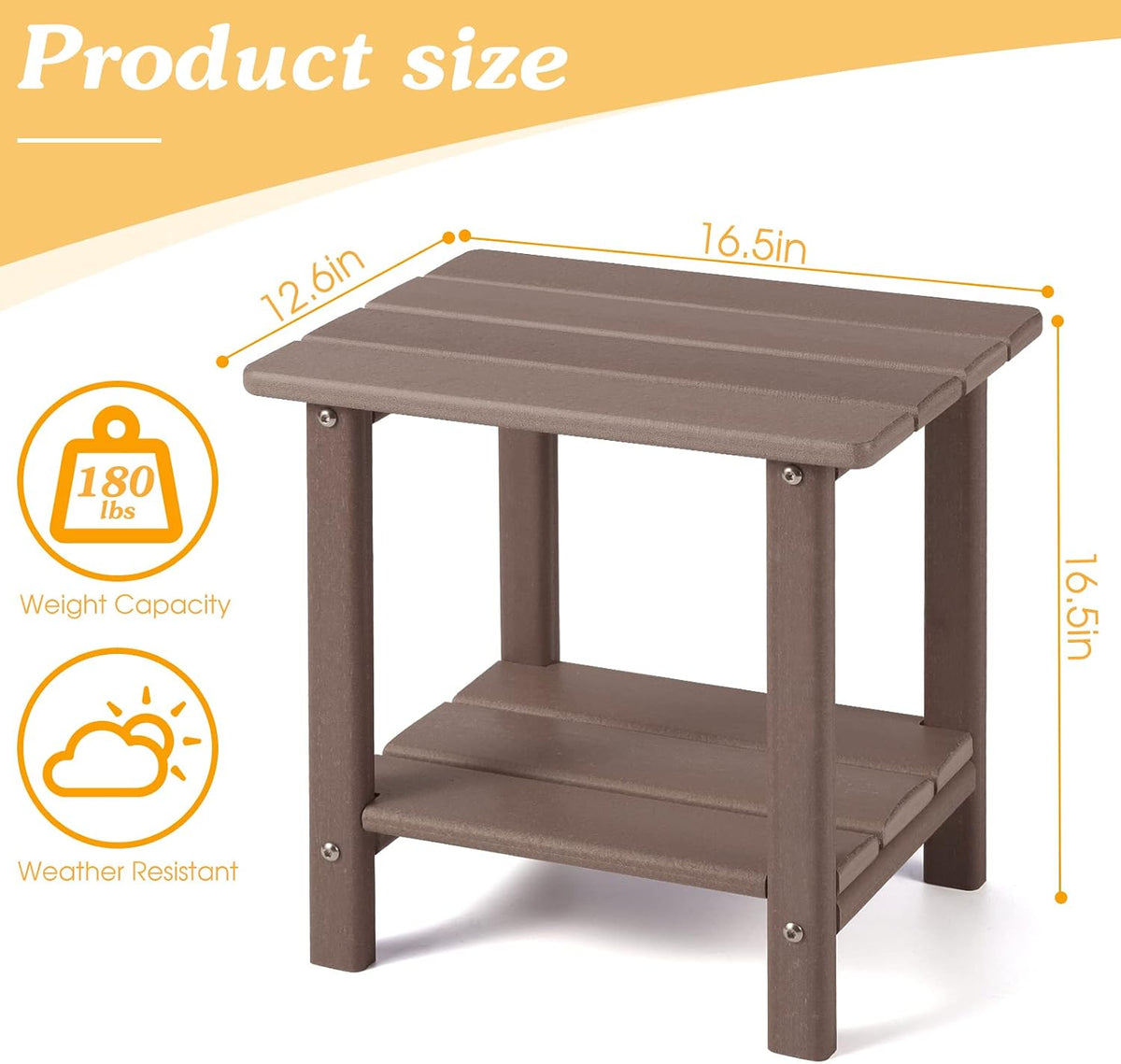 Apolimi Adirondack Outdoor Side Table, 2-Tier Sturdy Patio End Table Weather Resistant, 16.5" Solid Side Table for Patio, Pool, Porch