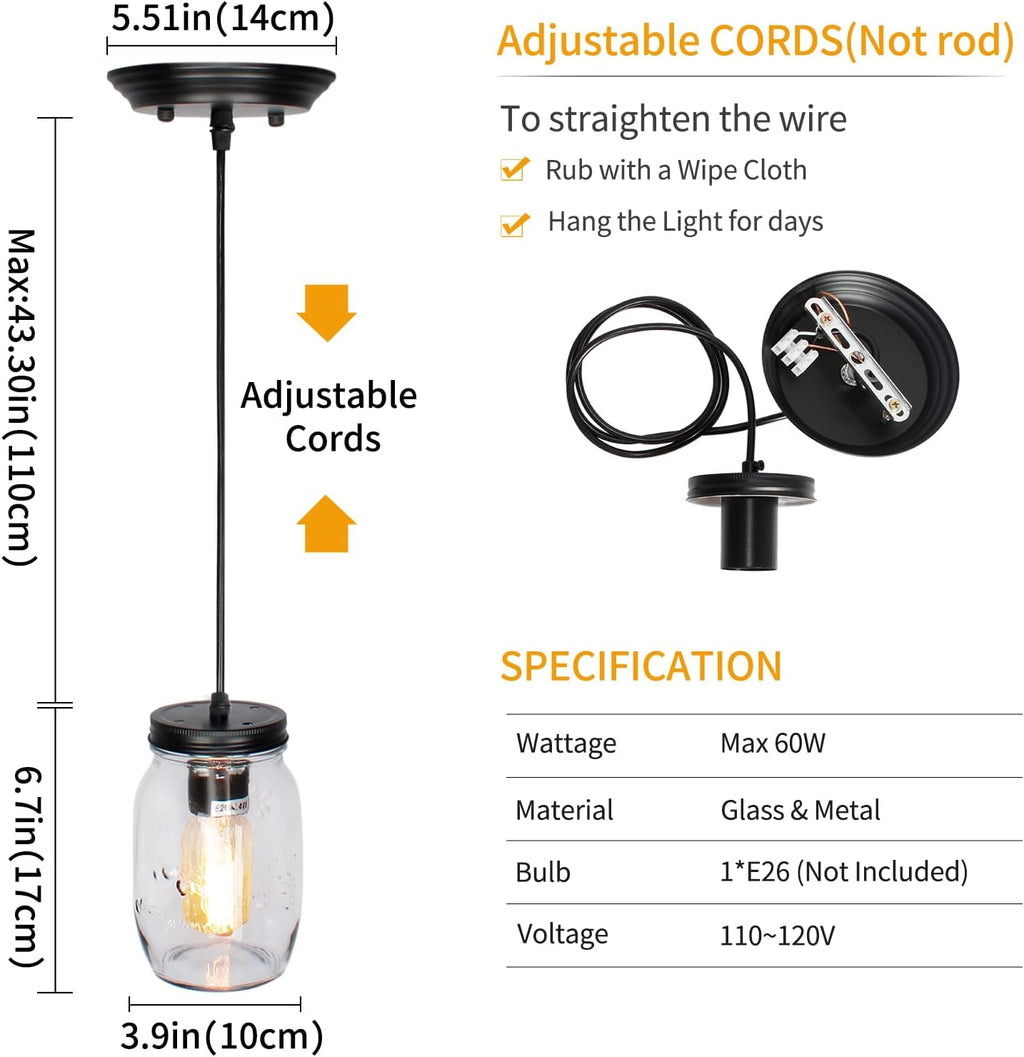 mason jar light fixtures：3.9" 1-light farmhouse pendant light, close-up detail