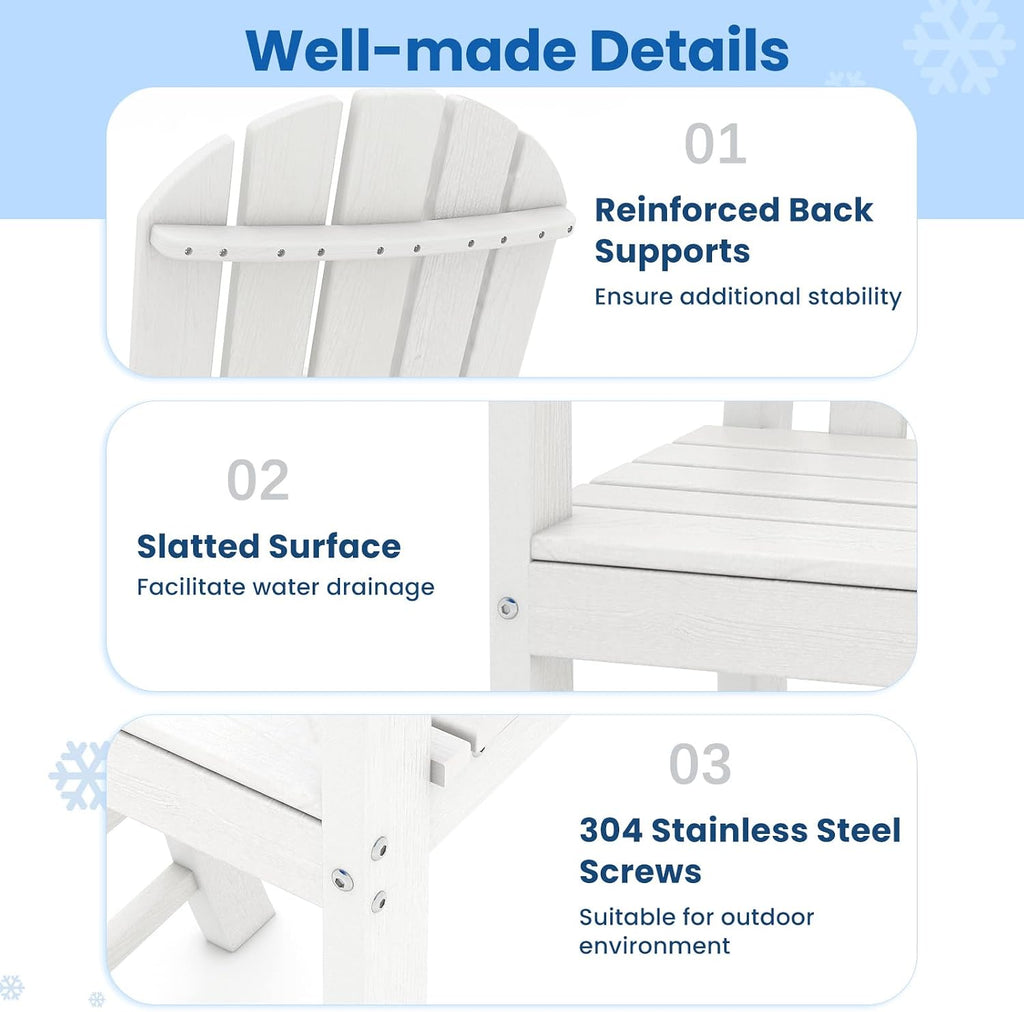 ORALNER Tall Adirondack Chairs, Outdoor High Back Balcony Chair, Weather Resistant HDPE Resin Plastic Bar Height Stools, 360 LBS Lifeguard Chair for Pool Patio Deck Backyard (2, White)