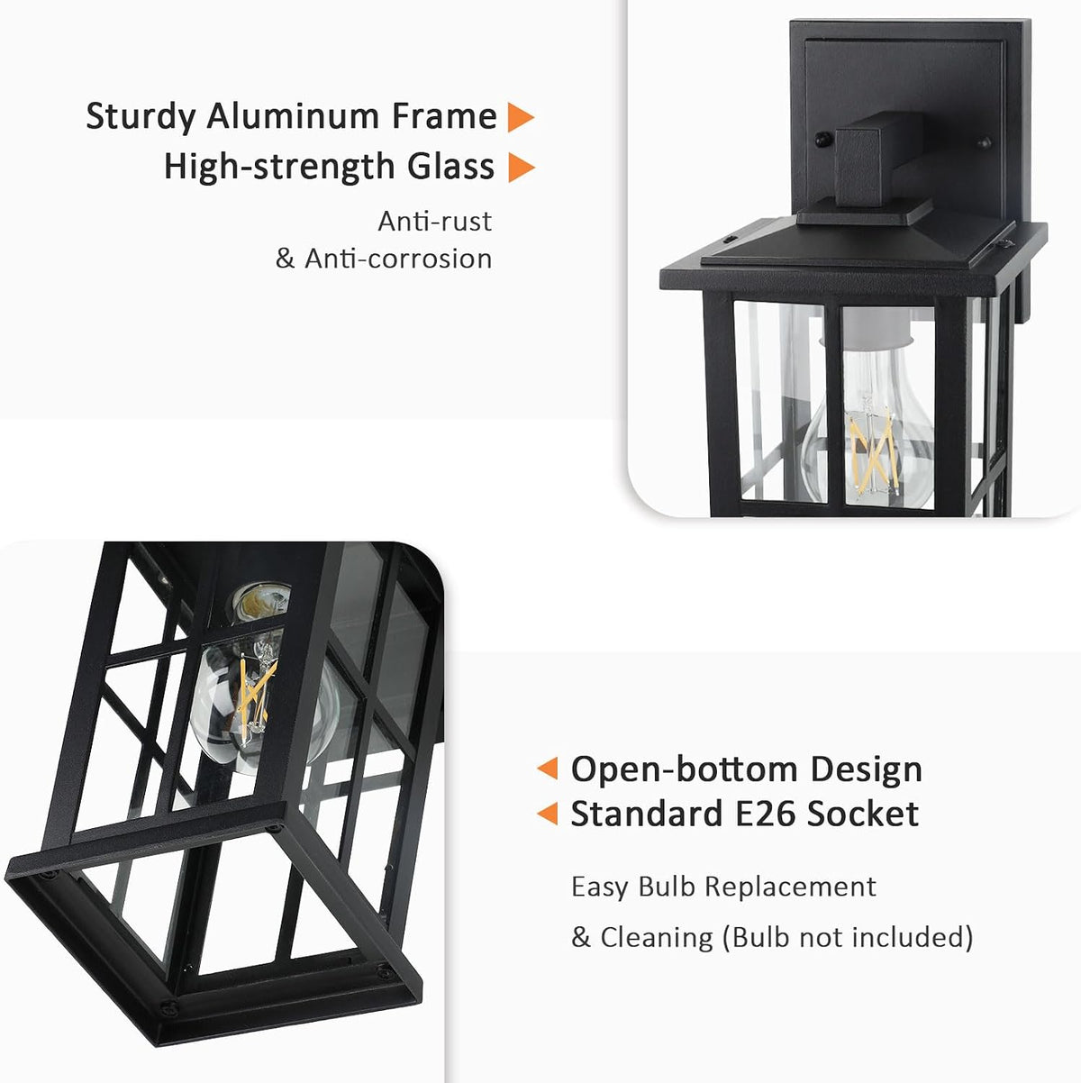 BesLowe 2-Pack Outdoor Wall Light Fixtures, Exterior Porch Lights, Black