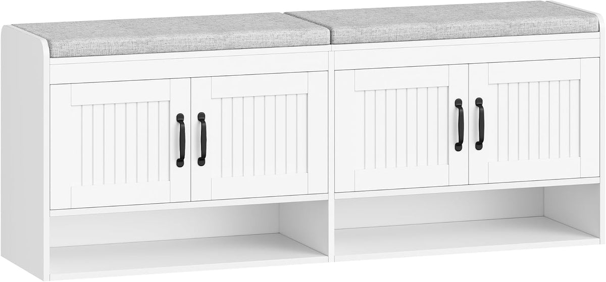 Hzuaneri 55.1" Shoe Storage Bench, Shoe Bench with 4 Doors & Padded Cushion