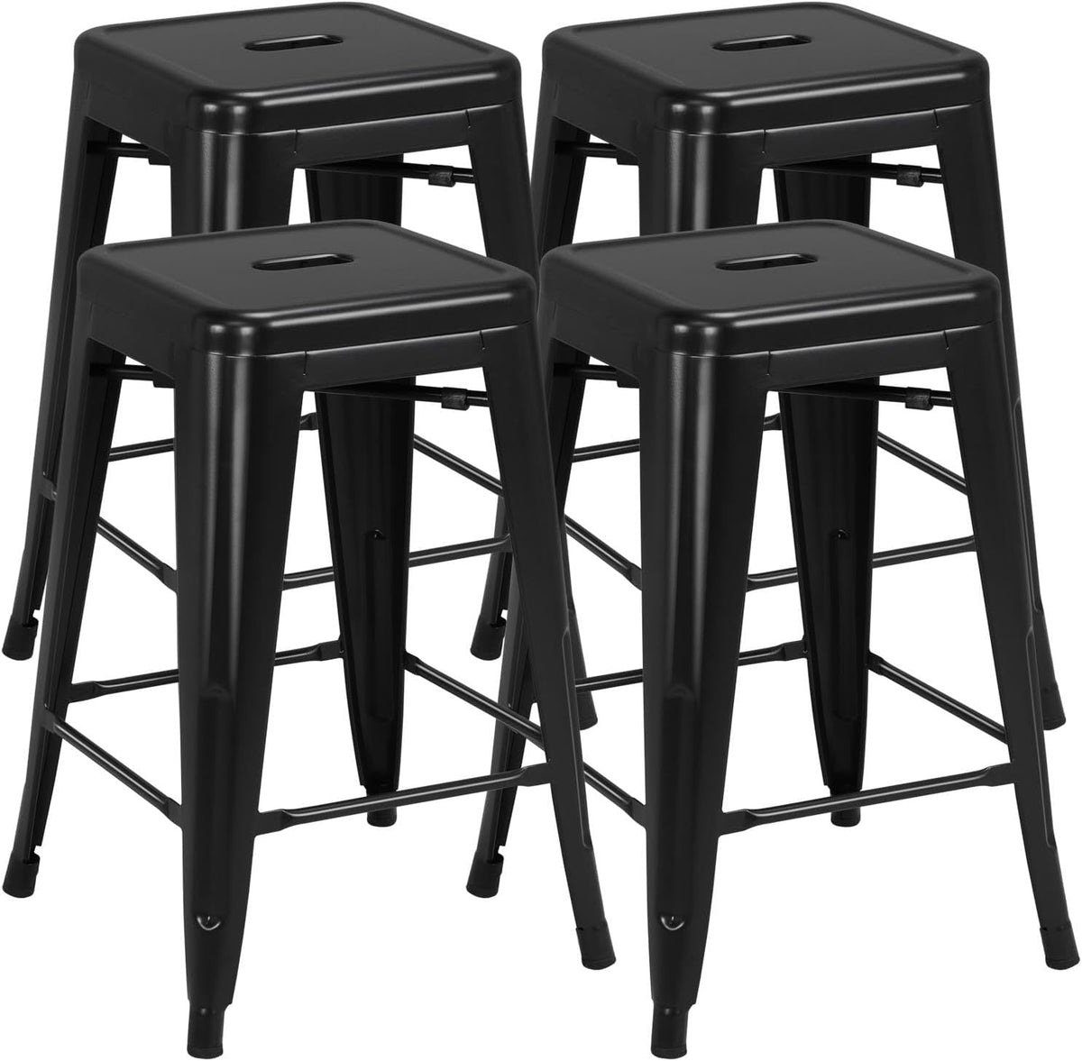 Yaheetech 24 Inch Metal Bar Stools Set of 4, Stackable Barstools, Black