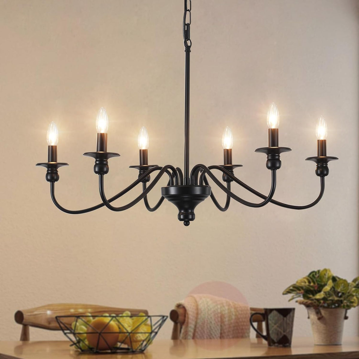 farmhouse chandelier 6 lights black vintage chandeliers over, front angle view