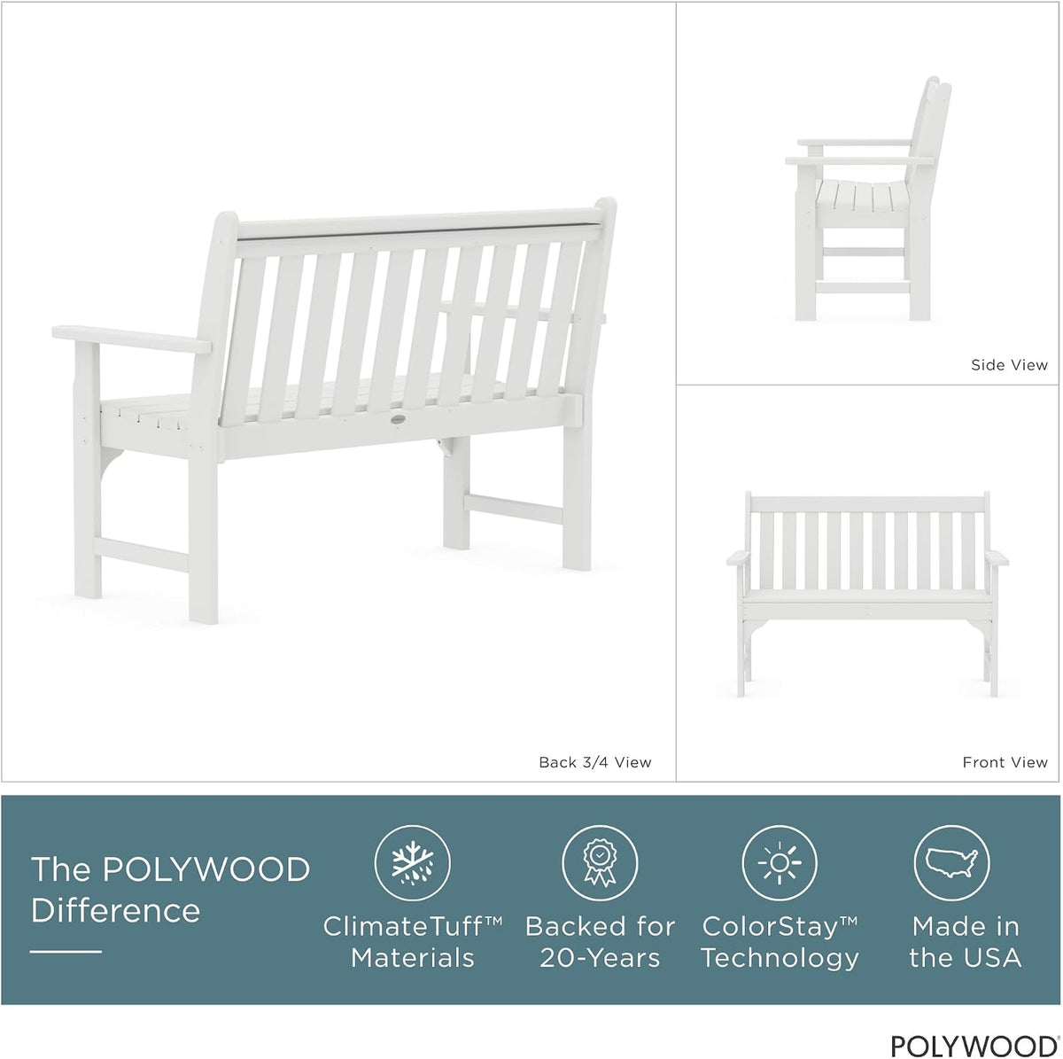 POLYWOOD GNB48WH Vineyard 48" Bench, White