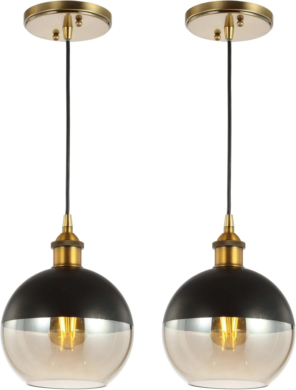 JONATHAN Y Nixon 1-Light 7.5" Globe Pendant, Brass Gold/Black, Set of 2