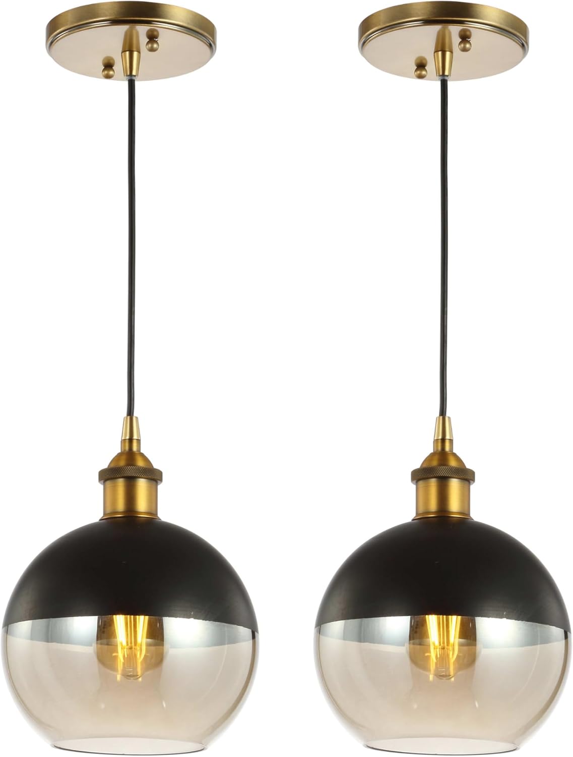JONATHAN Y Nixon 1-Light 7.5" Globe Pendant, Brass Gold/Black, Set of 2