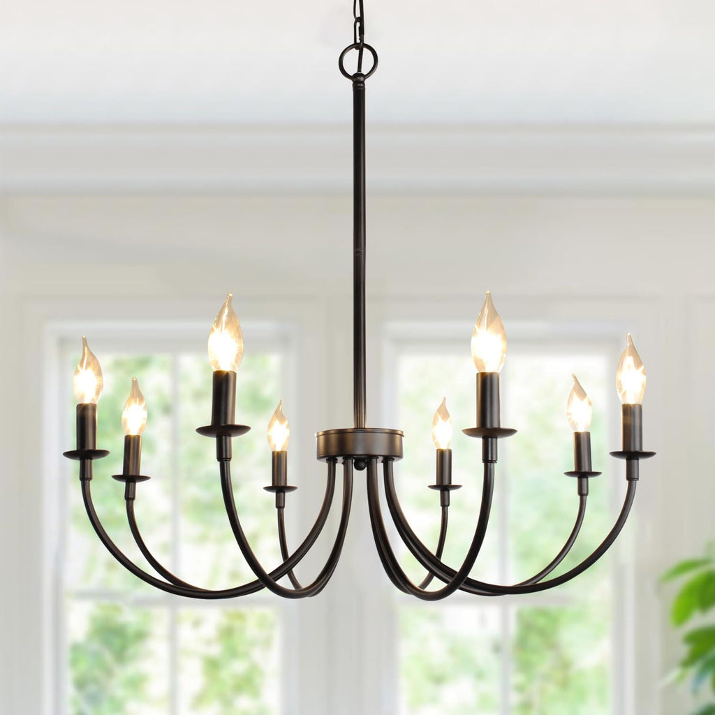 8 Light Black Farmhouse Chandelier, Dining Room Light Fixtures,