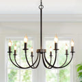 8 Light Black Farmhouse Chandelier, Dining Room Light Fixtures,