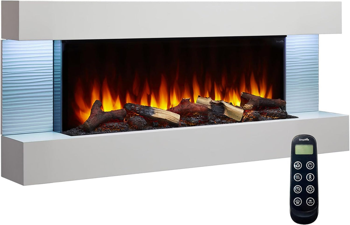 SimpliFire Format 36-Inch Wall Mount Electric Fireplace with 50-Inch Floating Mantel (SF-FORMAT36-SF-FM50-WH)