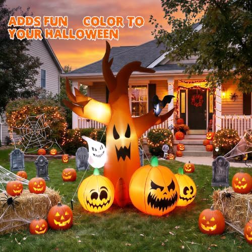 7.9 FT Halloween Inflatable Spooky Tree Outdoor Decor with Built-in LED Lights, Blow Up Yard Decoration for Haunted House Garden Lawn Halloween Party