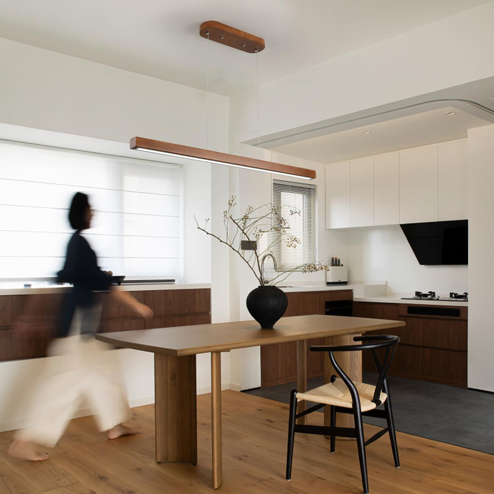 39 Inch Wood Linear Pendant Light Dimmable LED Kitchen Island Lighting with R...