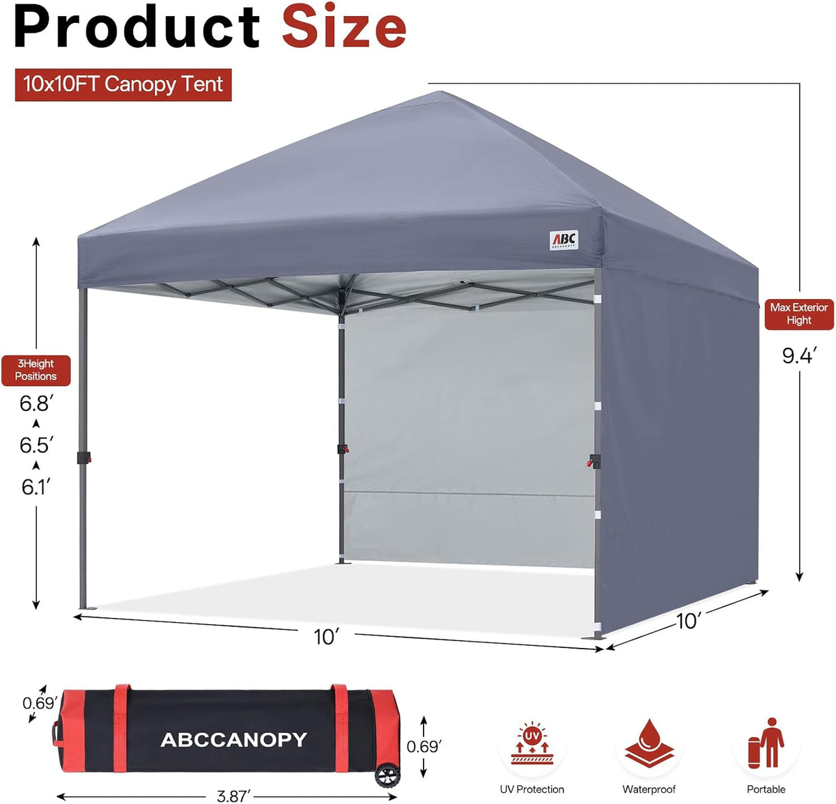abccanopy 10x10 pop up canopy tent, 2 sidewalls shown in use