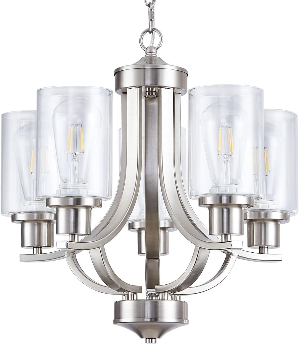 5-Light Dining Room Chandelier,Small Chandeliers Brushed Nickel