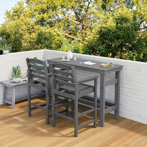 SERWALL 41" HDPE Outdoor Bar Table with 1.6" Umbrella Hole, Grey
