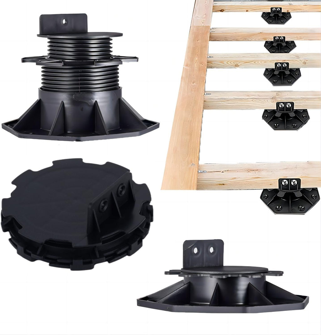 adjustable support pedestal foundation base for floating deck, side view